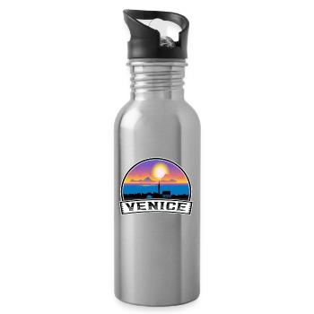 Venice Italy Skyline Vintage Sunset Travel Souveni - Water bottle with straw - silver - Right