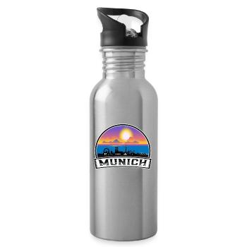 München Deutschland Skyline Vintage Sunset Travel Souve - Trinkflasche mit integriertem Trinkhalm - Lightsilver - Rechts