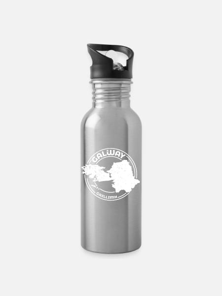 Galway Ireland Map | County Outline Stamp - Water bottle with straw - silver