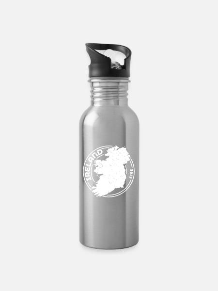 Ireland | Irish Map | Island Outline Stamp Design - Water bottle with straw - silver