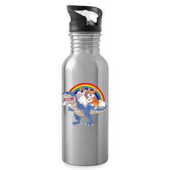 corgi et licorne chevauchant le dinosaure - Gourde avec paille intégrée - argent clair - Droite