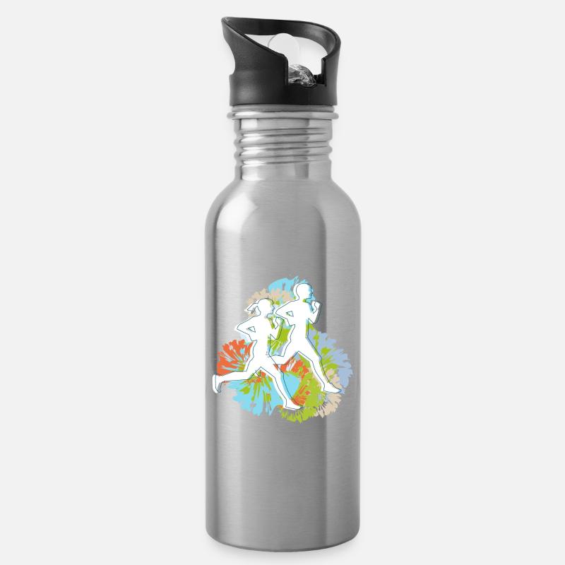 Valentinstag Pärchen beim Laufen - Trinkflasche mit integriertem Trinkhalm - Lightsilver