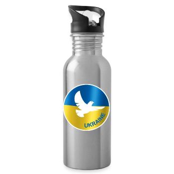 Drapeau de la colombe de la paix de l’Ukraine - Gourde avec paille intégrée - argent clair - Droite