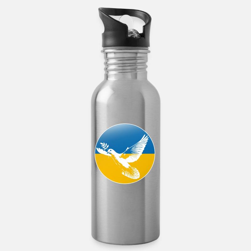 Ukraine Friedenstaube - Trinkflasche mit integriertem Trinkhalm - Lightsilver