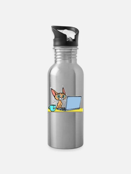 Ordinateur portable Home Office Déclaration Cat Coffee Carrière - Gourde avec paille intégrée - argent clair