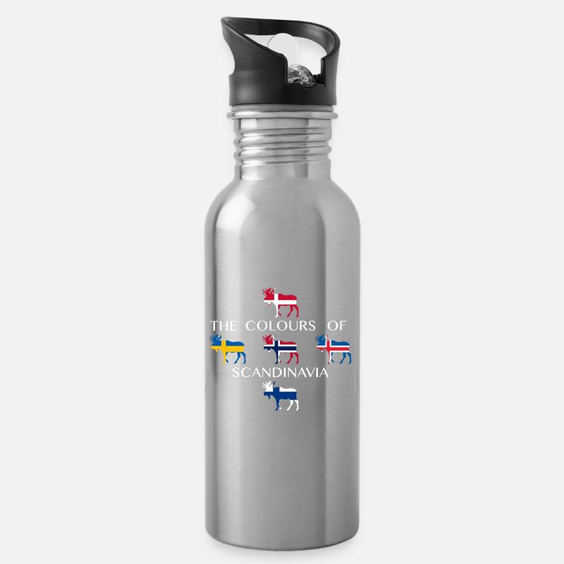 Skandinavien Flaggen Elche Farben Norwegen - Trinkflasche mit integriertem Trinkhalm - Lightsilver