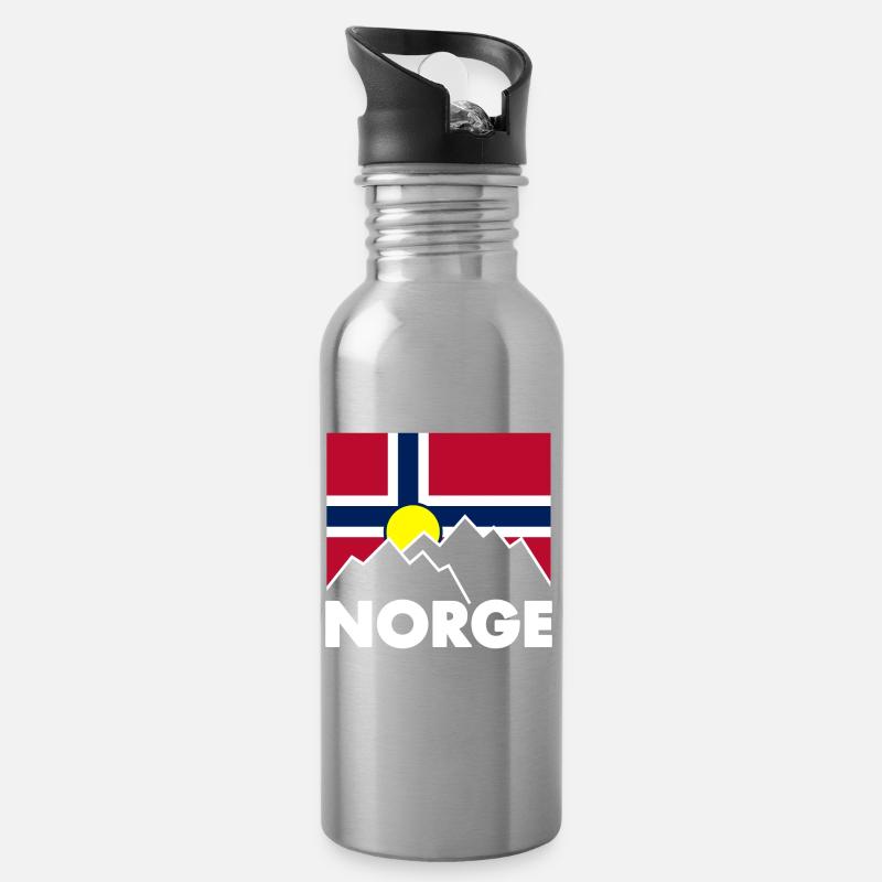 Norwegen Fahne mit Bergen - Trinkflasche mit integriertem Trinkhalm - Lightsilver
