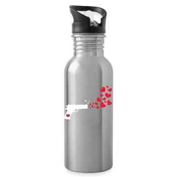 Weltfrieden Herz Frieden Liebe Menschheit - Trinkflasche mit integriertem Trinkhalm - Lightsilver - Rechts