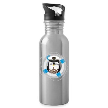 niedlicher Pinguin als Kapitän im Marine Look - Trinkflasche mit integriertem Trinkhalm - Lightsilver - Rechts