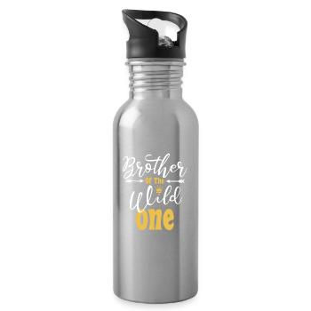 Brother Of The Wild One funny 1st Birthday First - Water bottle with straw - silver - Right