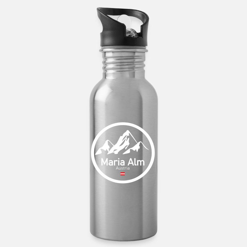 Maria Alm Bergpanorama Logo - Trinkflasche mit integriertem Trinkhalm - Lightsilver