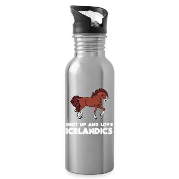 Horse Love Cool Horses Statement Icelandic Horses - Water bottle with straw - silver - Right