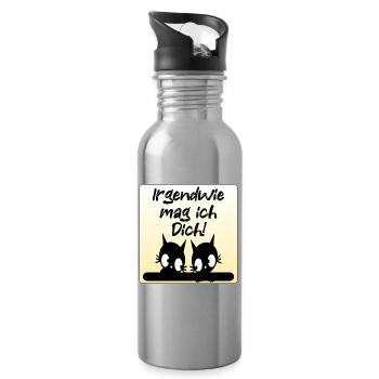 Liebesbekenntnis Katzen Paare - Trinkflasche mit integriertem Trinkhalm - Lightsilver - Rechts