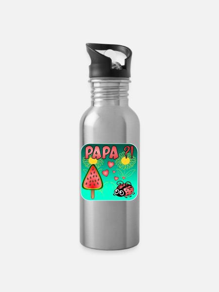 Wassermelone Eiscreme MARIENKÄFER - Trinkflasche mit integriertem Trinkhalm - Lightsilver