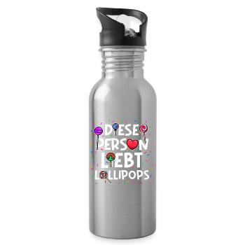 Chocolate Sweets Heart Candy Statement - Water bottle with straw - silver - Right