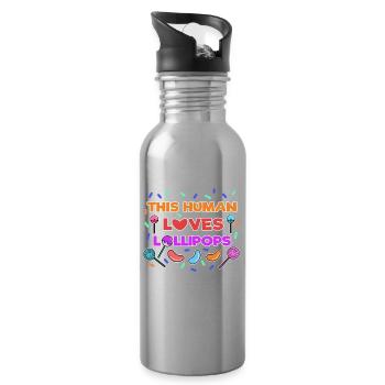 Lecker Bonbon Statement Süßigkeiten Naschkatzen - Trinkflasche mit integriertem Trinkhalm - Lightsilver - Rechts