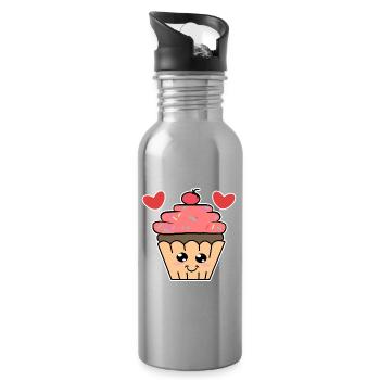 Cupcake Herz Lecker Naschen Süßigkeiten Kalorien - Trinkflasche mit integriertem Trinkhalm - Lightsilver - Rechts