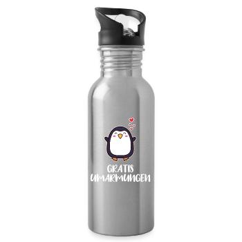 Süß Pinguin Statement Herz Tier Vogel Arktis - Trinkflasche mit integriertem Trinkhalm - Lightsilver - Rechts