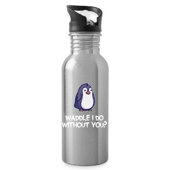 Penguin Seabird Animal Statement Bird Zoo - Water bottle with straw - silver - Right