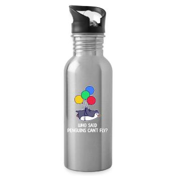 Penguin Bird Statement Humorous Animal Balloon - Water bottle with straw - silver - Right