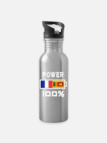 Sri Lanka et France Power 100 % - Gourde avec paille intégrée - argent clair