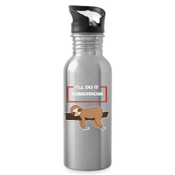 Sloth Statement Hammock Animal Lazy Sleep - Water bottle with straw - silver - Right
