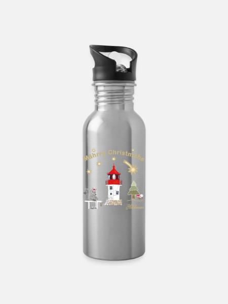 Weihnachtlicher Leuchtturm Gellen auf Hiddensee - Trinkflasche mit integriertem Trinkhalm - Lightsilver