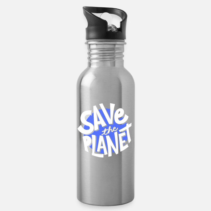Rette den Planeten, den Planeten Erde, rette den Planeten - Trinkflasche mit integriertem Trinkhalm - Lightsilver