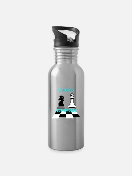 Schach - Trinkflasche mit integriertem Trinkhalm - Lightsilver