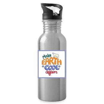 Make Earth Cool Again! weiss - Trinkflasche mit integriertem Trinkhalm - Lightsilver - Rechts