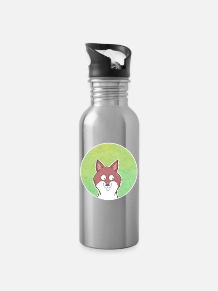 Fuchs - Trinkflasche mit integriertem Trinkhalm - Lightsilver