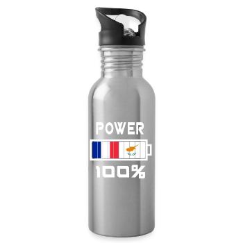 Chypre et France Power 100 % - Gourde avec paille intégrée - argent clair - Droite