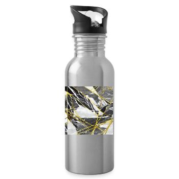 Marble Black Gold Geometric texture - Water bottle with straw - silver - Right