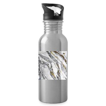 Marble Natural Stone White Gold Texture - Water bottle with straw - silver - Right