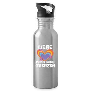 Lgbt Herz Liebe Gleichberechtigung Statement - Trinkflasche mit integriertem Trinkhalm - Lightsilver - Rechts