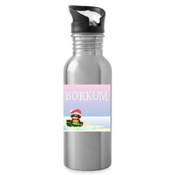 Weihnachten auf Borkum - Faultier Schlitten - Trinkflasche mit integriertem Trinkhalm - Lightsilver - Rechts