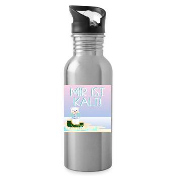 Mir ist kalt - Eisbär in Winterkleidung - STRAND - Trinkflasche mit integriertem Trinkhalm - Lightsilver - Rechts