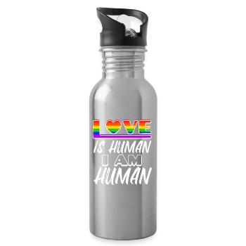 Human Rights Lgbt Love Heart Statement Homo - Water bottle with straw - silver - Right
