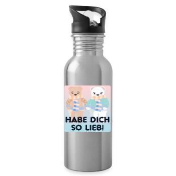 Habe Dich so lieb - Paare - Trinkflasche mit integriertem Trinkhalm - Lightsilver - Rechts
