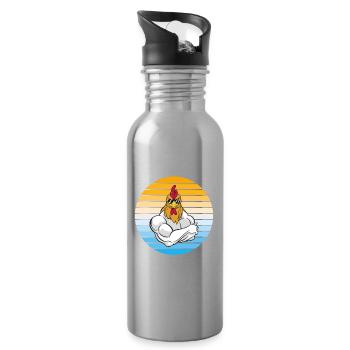 Chicken with cool sunglasses - Water bottle with straw - silver - Right