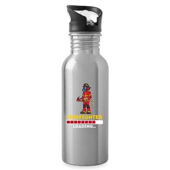 Fire brigade fire hose slogan firefighter - Water bottle with straw - silver - Right