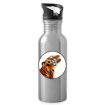 Tiger smiling - Water bottle with straw - silver - Right