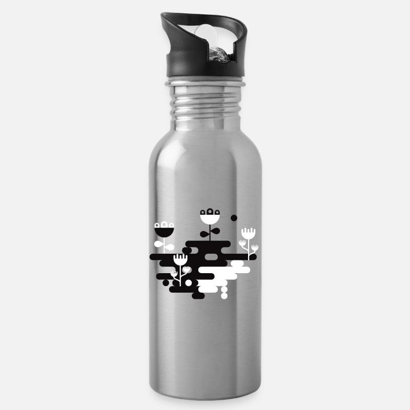 Der Blob Garden L Schwarz &; Weiß - Trinkflasche mit integriertem Trinkhalm - Lightsilver