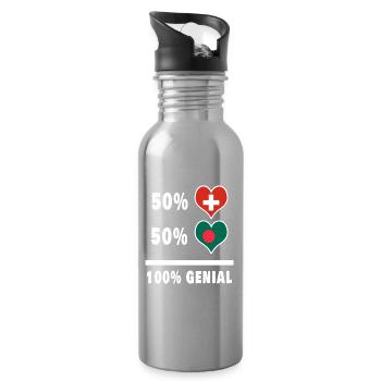 Bangladesch und Schweiz 100% Genial Flagge - Trinkflasche mit integriertem Trinkhalm - Lightsilver - Rechts