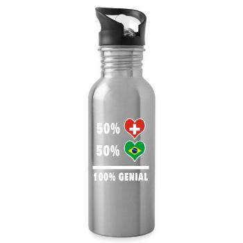 Brasilien und Schweiz 100% Genial Flagge - Trinkflasche mit integriertem Trinkhalm - Lightsilver - Rechts