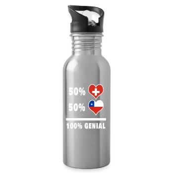 Chile und Schweiz 100% Genial Flagge - Trinkflasche mit integriertem Trinkhalm - Lightsilver - Rechts