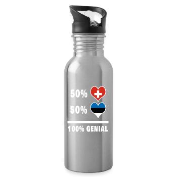 Estland und Schweiz 100% Genial Flagge - Trinkflasche mit integriertem Trinkhalm - Lightsilver - Rechts