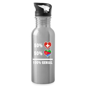 Eritrea und Schweiz 100% Genial Flagge - Trinkflasche mit integriertem Trinkhalm - Lightsilver - Rechts