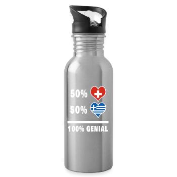 Griechenland und Schweiz 100% Genial Flagge - Trinkflasche mit integriertem Trinkhalm - Lightsilver - Rechts