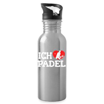 Ich Liebe Padel Herz Statement Schläger Tennis - Trinkflasche mit integriertem Trinkhalm - Lightsilver - Rechts